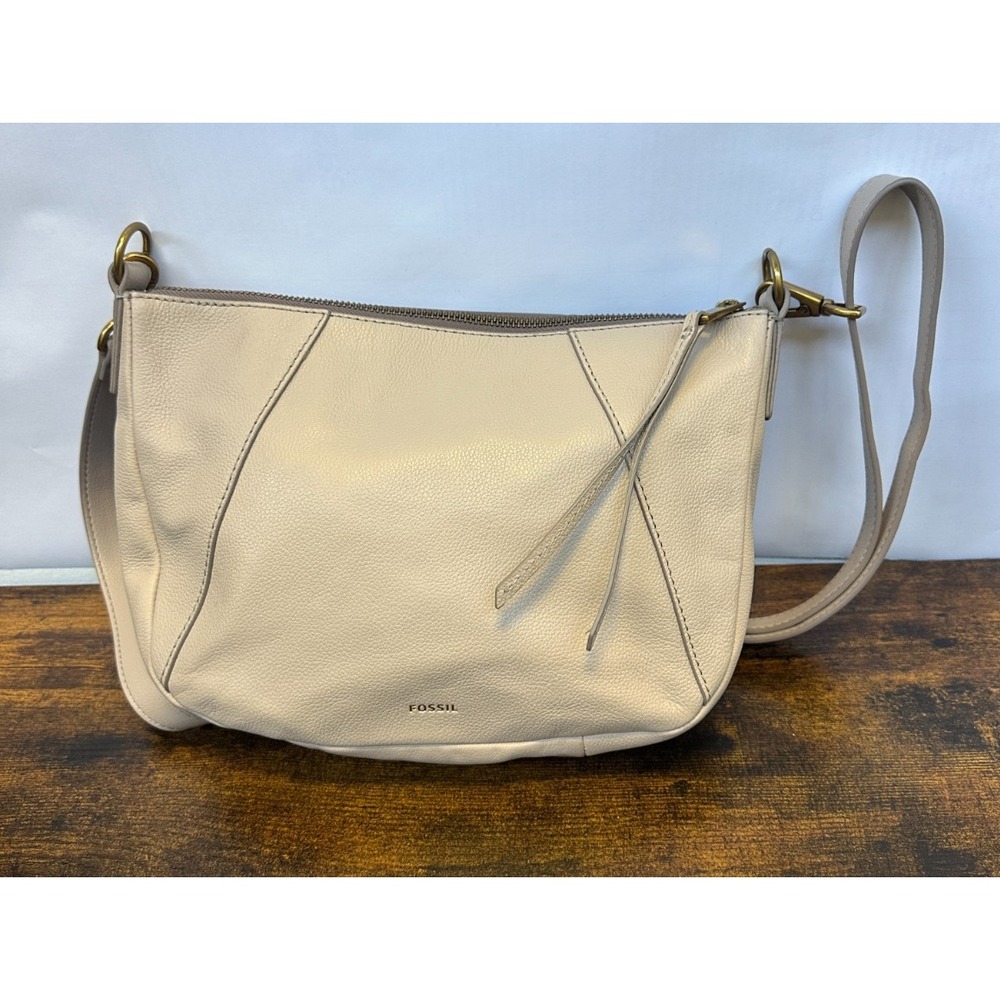Fossil Skylar Cowhide Leather Crossbody Shoulder Bag Cream Detachable Long Strap - Picture 11 of 12